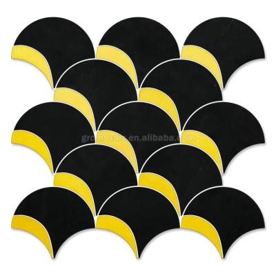 China Hotel Black Marble Stone Mosaic Fish Scale Metal Mosaics for sale