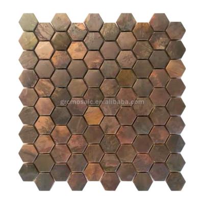 China No Effect Antique Hexagon Metal Bronze Copper Mosaic Tile for sale