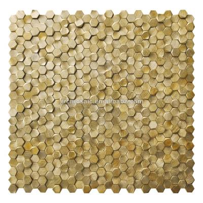 China Modern Hexagon Luxury Wall Tiles Brushed Gold Metal Aluminum Mosaic For Backsplash for sale