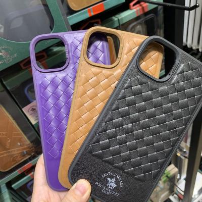 China Polo Woven Shockproof Genuine Leather Phone Case for iPhone14 for sale