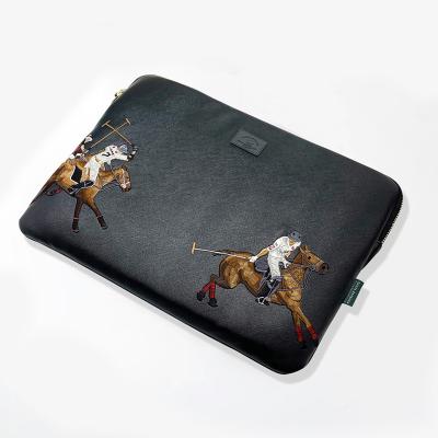 China PU Embroidered Polo PU Leather Laptop Sleeve With Plush Lining for sale