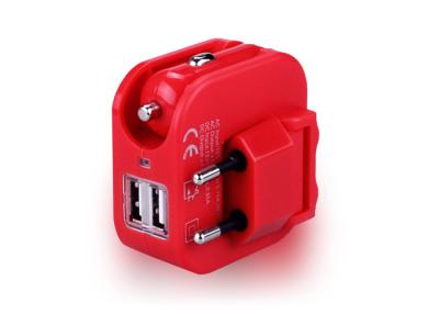 China Red  2 In 1 Foldable usb plug Car Charger dual port Polycabonate for sale