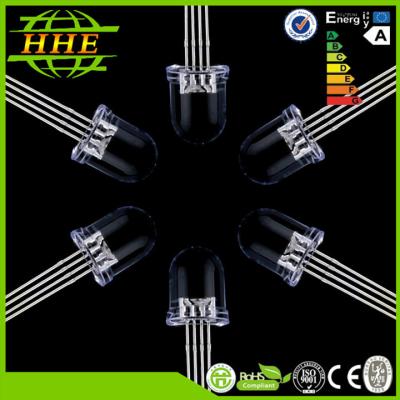 China Tri-color RGB LED Diode 10mm 4pins With Common Cathode viewing angle 10 degree for sale