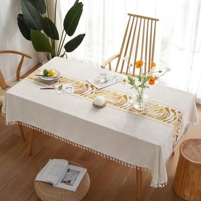 China Waterproof tablecloth for dining room table farmhouse rectangle small rustic canvas fabric cotton cover coffee table tablecloth kitchen for sale