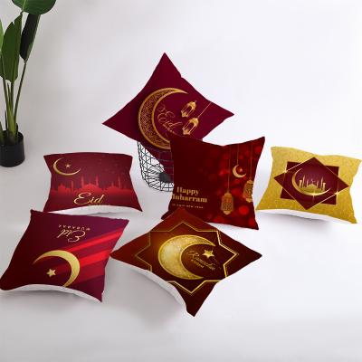 China Anti-static Red Border Ramadan Gold Pillow Cover Office Cushion Cover Living Room Sofa Decoration Pillow Cover for sale