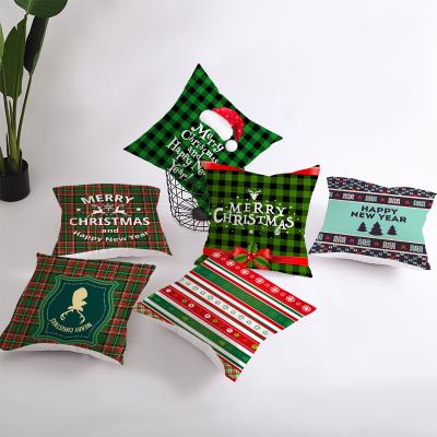 China 2022 new anti-static green plaid Christmas peach skin square sofa knitting back pillow pattern sets for home for sale