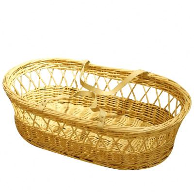 China Mediterranean Natural Willow Woven Baby Oval Handmade Wicker Baby Crib Basket / Wicker Moses Basket for sale