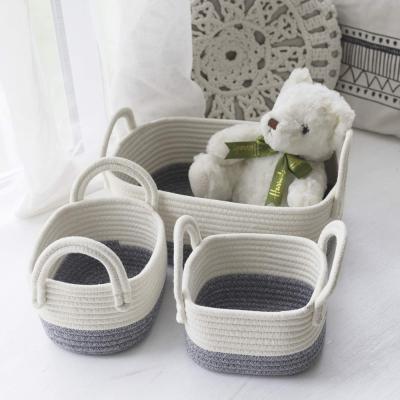 China Wholesale Sustainable Woven Cotton Rope Laundry Basket Set Cotton Woven Storage Cotton Rope Storage Basket for sale