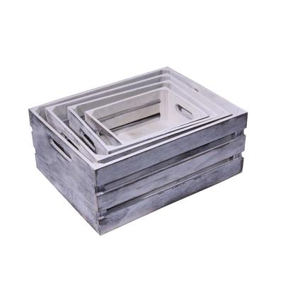 China Sustainable Decorative Farmhouse Wooden Storage Container Boxes Wooden Nesting Wooden Crates for sale