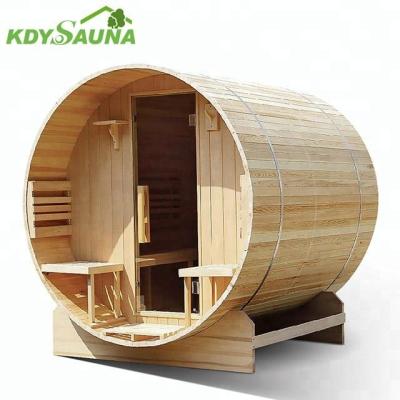 China Computer Control Panel Canadian Red Cedar Wood Room Outdoor Cabin Barrel Sauna for sale