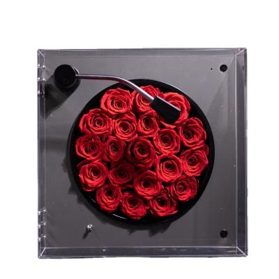 China Gift Packing Phonograph Music Box Perpetual Preserved Flower Box Bouquet Preserved Roses Box Acrylic for sale