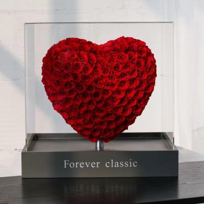 China Wholesale Perpetual Flower Preserved Red Rose Bear Acrylic Ornaments Preserved Flower Box Perpetual Flower Roses for sale