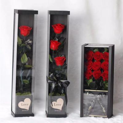 China Natural Touch Preserved Flowers With Stem Preserved Flower In Gun Gift Box For Wedding Gift For Girlfriend for sale