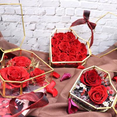 China Natural Flower Perpetual Flower Preserved Immortal Roses Glass Cover Rose Wholesale Preserved Rose Valentine's Day Flower Packaging Box for sale