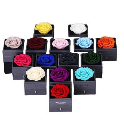 China Rose Preserved Artificial Flowers High Quality Eternal Rose Metal Preserved Flowers With Jewelry Box Valentine Day Gift For Girlfriend for sale