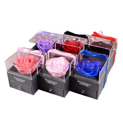 China Flower Perpetual Paper Boxes Dried Acrylic Single Preserved Gift Box Rose Jewelry Box Eternal Blossom Rose Jewelry Box for sale