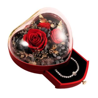 China Wholesale Jewelry Decoration Preserved Roses Gift Sets Valentine's Day Heart Tumbler Jewelry Storage Box Gift Box Jewelry Box for sale