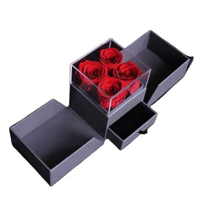 China Wholesale Preserved Flower Preserved Jewelry Box Valentine's Day Christmas Gift Flower Perpetal Rose Box Drawer Ring Necklace for sale