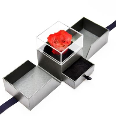 China Perpetal Flower Border Preserved Roses Flower Bouquet Boxes Wholesale Christmas Gift Necklace Jewelry Box for sale