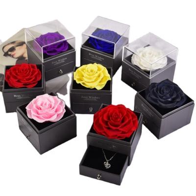 China Valentine's Day Amazon Seller Jewelry Box With Eternal Rose Valentine's Day Gifts Preserved Real Rose In Acrylic Box for sale