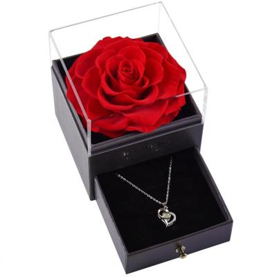 China Valentine's Day Amazon Best Seller Jewelry Box With Eternal Rose Valentine's Day Gifts Preserved Real Rose In Acrylic Box for sale