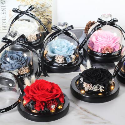 China Real flower border gift box perpetual flower rose ornaments to protect flowers beauty and beast to protect flower glass cover for sale