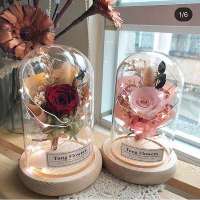 China Flowers Immortal Flower Gift Box Glass Border Cover Mounted Gift Home Decoration Flower Dried Flower Ornaments for sale