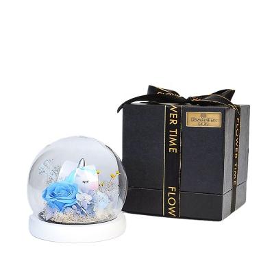 China Gift ; surprised; new decoration design preserved Rose In Glass Dome With Unicon for decoration with premium gift box for sale