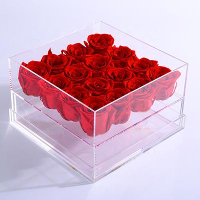 China Perpetal Flower Gift Box Rose Yunnan Preserved Flowers Valentine's Day Gift 16 Acrylic Preserved Roses Box for sale