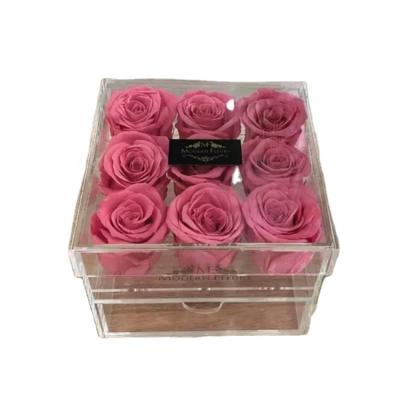 China Luxury Perpetual Flower Roses Box 9 Drawer Acrylic Preserved Box Preserved Flower Jewelry Necklaces Box for sale