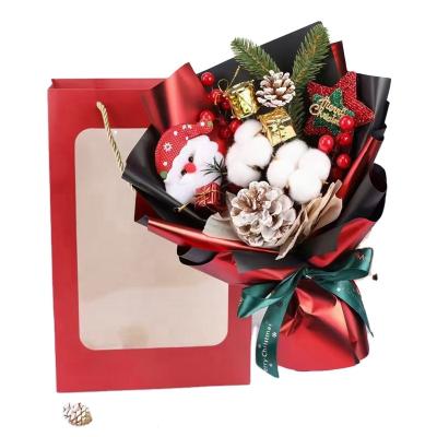 China Dry Flower Rose Dry Flower Eternal Flower Christmas Pine Cone Bouquet Gift Box Christmas Bouquet for sale