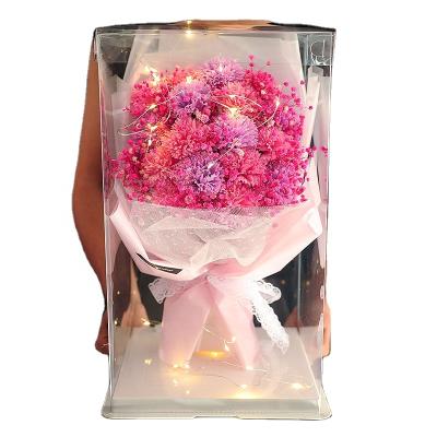 China Flower Mothers Day Flower Bouquet Carnation Sunflower Perpetual Dry PVC Preserved Flower Bouquet Gift Box Gift for sale