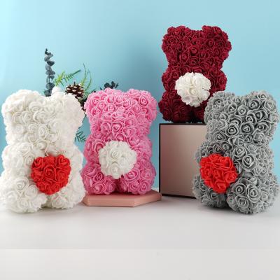 China From pe new 25cm Rose Bear Holding Heart Small Rose Handmade Bear Flower pe flower bear for sale