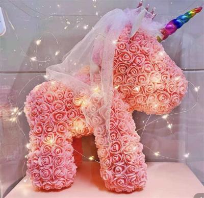 China Flower Pe Rose Bear Eternal Flower Unicorn Christmas Valentine's Day Gift Soap Flower Plastic Foam Bear for sale