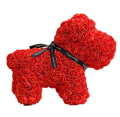 China Valentine's Day Factory Customization Foam Bear Soap Flowers Support Rose Teddy Bear Dog Red for sale