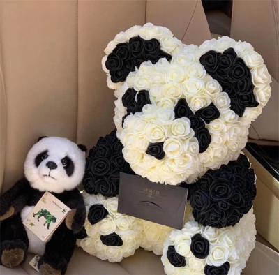 China Natural Touch Factory Customization Fashion Panda 40cm Soap Foam Bear Of Roses Support Flower for sale