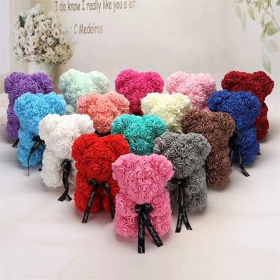 China Wholesale Hot Sale Natural Touch PE Soap Foam Bear of Roses Back Flower for Christmas Valentines Gift for sale