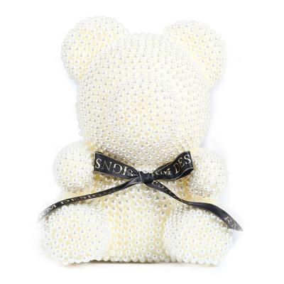 China 2021 Hot Sale 25cm Pearl Bear Teddy Bear Rose With Heart PE Foam Flower For Valentine's Day for sale