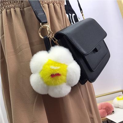 China Rex Bunny Hair Rex Rabbit Fur Fried Egg Flower Plush Flower Bag Sunflower Car Cute Dangling Fur Chain Key Chain Pendant for sale