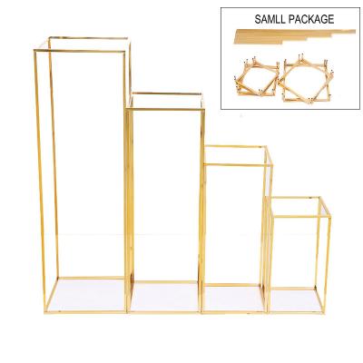 China 4pcs Metal Backdrop Stand Gold Iron Wedding Decorations Square Frame Balloon Flower Stand for sale