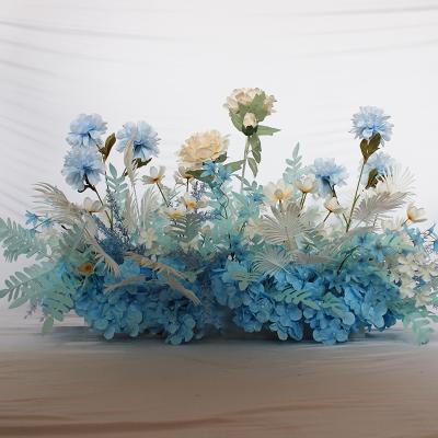 China Silk Blue Artificial Flowers Row Wedding Party Tableware And Table Decorations for sale