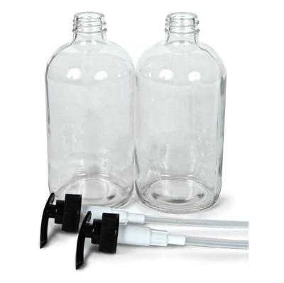 China Personal Care 3 Pack 16 Oz Boston Dispenser Round Bottles With Black Plastic Pump for sale