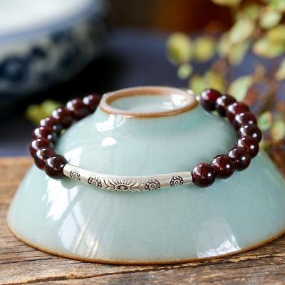 China Natural BOHEMIA Circle Bracelet Burgundy Garnet Beads Tibetan Silver Single for sale