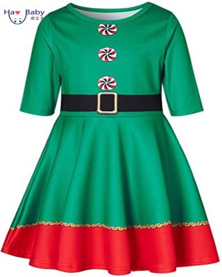 China Hao Baby Girls Spring and Autumn Christmas Dress With Long and Round Neck Formal Sleeves for sale