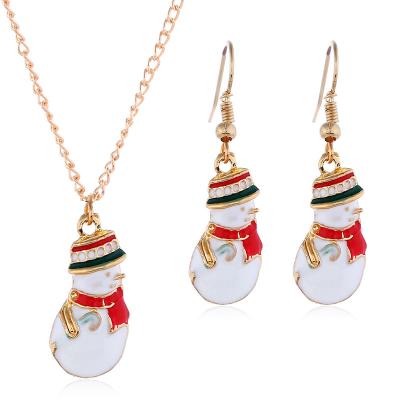 China Cute Environmental Jewelry Cartoon Drop Oil Color Snowman Christmas Gift Necklace Earring Sets Jewelry Set for sale