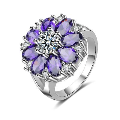 China BOHEMIA 2022 Retro Jewelry Overdone Diamond Lady Wild Zircon Diamond Fashion Purple Flower Ring for sale