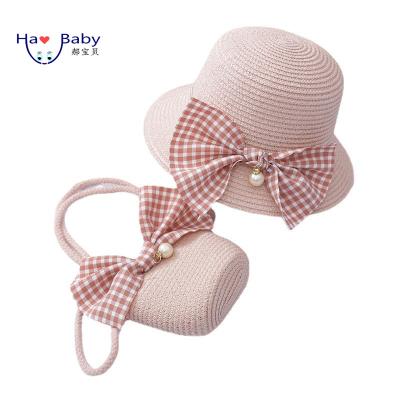 China Striped Hao Baby Girl Straw Bag Sunscreen Sun Girl Summer Beach Kids Wave Straw Hat For Kids Sun Hat for sale