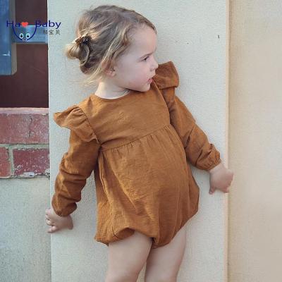 China Wholesale Hao Baby Autumn New Baby One-Piece Solid Color Sleeve Romper Fashionable One-Piece Flounce Romper Small for sale