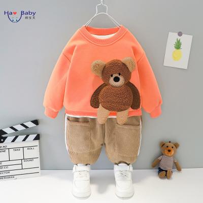 China Hao Baby 2022 viable children's two-piece set plus velvet thickened cartoon two-piece set bear model set Korean children's clothing for sale