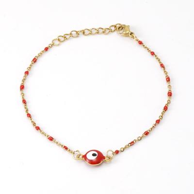 China Turkey Cute Islamic Popularity Stainless Steel Red Beads Thin Chain Bracelets 18k Gold Plated Single Eye Bracelet / Black for sale